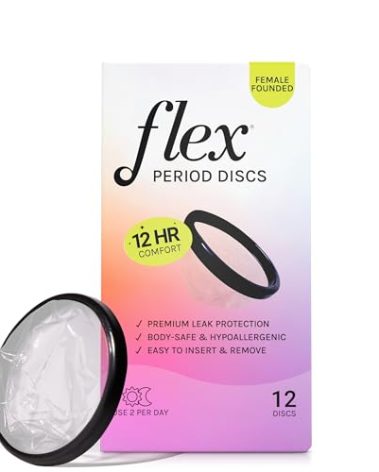 Flex Menstrual Discs | Disposable Period Discs | Reduce Cramps & Dryness | Beginner-Friendly Tampon Alternative | Capacity of 5 Super Tampons | Made in Canada | 12 Count
