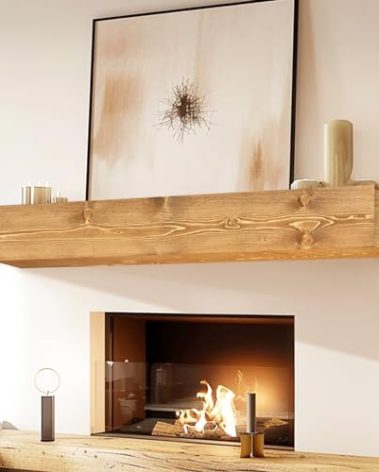 YLYHSST Fireplace Mantel Handmade, 6'' Thick Wall Decor Long Floating Shelf, 48inch Rustic Wood Shelf with Invisible Brackets, Wood Color