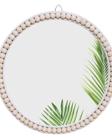 YUSALCEF 17 inch Wall Mirror, Boho Design for Living Room, Bedroom, Bathroom Decor, Hand Woven Rattan Mirror
