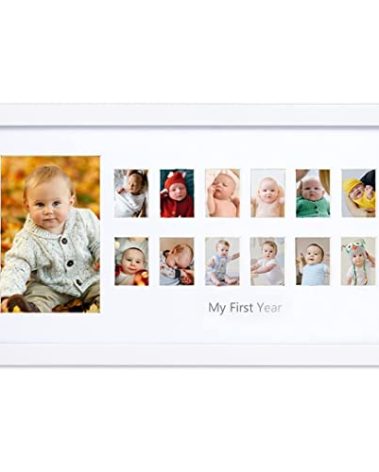 My First Year 12 Month Photo Frame, Remember Your Baby's First Year, 18 x 8.5 INCH (Extra Large Size), Sawtooth Hanger + Kickstand, Gift for Mom to Be or Expecting Parents