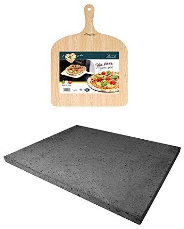 Eppicotispai Pizza Set with Cooking Stone and Pizza Peel, Silver