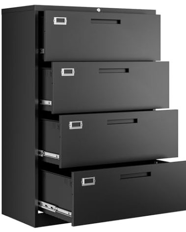 Letaya File Cabinets,4 Drawer Metal Lateral Filing Organization Storage Cabinets with Lock,Home Office for Hanging Files Letter/Legal/F4/A4 Size (Require Assembly)