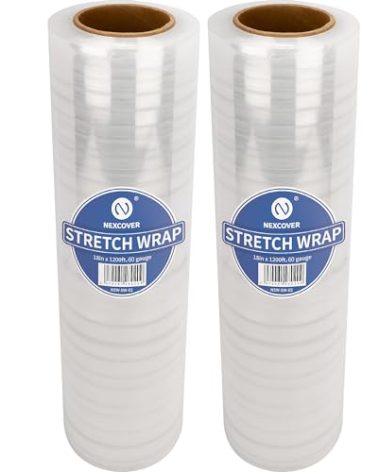 NEXCOVER 18 Inch Stretch Wrap - 1200 Feet | 60 Gauge, 2 Roll Clear Plastic Self-adhering Stretch Wrap Film for Pallet Wrap, Thick and Durable Packing Moving Supplies Heavy Duty Shrink Film.