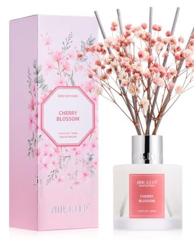 Airkeep Reed Diffuser Set, 3.38 fl oz (100 ml) - Cherry Blossom Oil Diffusers with 8 Reed Sticks, Home Fragrance Reed Diffuser for Bathroom Shelf Decor
