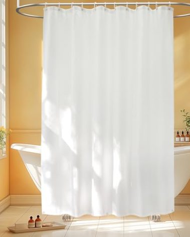 Seenus Waterproof Fabric Shower Curtain Liner Extra Tall 96 Inch with 3 Weighted Magnets, White Cloth Shower Liner Washable, 72'' x 96'' Extra Long Shower Curtain Lightweight for Bathroom