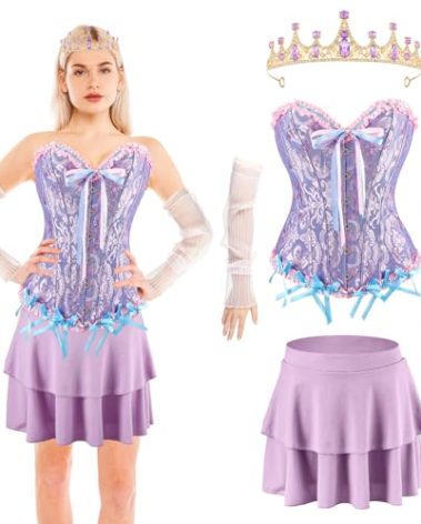 Funnysoft Women Princess Costume Purple Corset Pleated Skirts Arm Sleeves Crowns Flower Clip for Adult Halloween Cosplay(M)