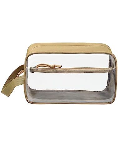 TACTICISM Clear Toiletry Bag for Men - Large Capacity Travel Bag with Handle, See Through Bag with 2 Pockets, Brown