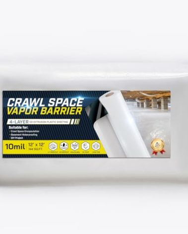Crawl Space Vapor Barrier, 10 Mil Vapor Barrier, 12' x 12', Drop Cloth Moisture Barrier Covering for Crawlspace Encapsulation, Thick Plastic Sheeting, Polyethylene Film, Black and White Panda Film