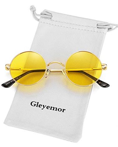 Gleyemor Polarized Round Sunglasses for Men Women Hippie Small Circle Glasses Red Yellow Lenses (Gold/Clear Yellow)