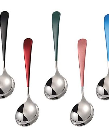 Soup Spoons Stainless Steel, 18/10 Round Head Soup Spoons, Modern Thick Short handle 304 Stainless Steel Korean Spoon, Dinner Metal Spoons for Soup, Grain,Dessert,Milk,Tea,Coffee, 6.3 Inch, Set of 5