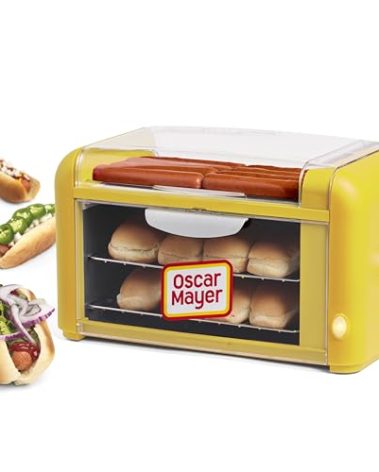 Nostalgia Oscar Mayer Extra Large Countertop 8 Hot Dog Roller and Bun Toaster Oven - Stainless Steel Rollers and Non-stick Warming Racks - Adjustable Timer