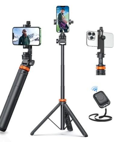EUCOS 62" Phone Tripod, Tripod for iPhone & Selfie Stick with Remote, Extendable Cell Phone Stand & Ultimate Phone Holder, Solidest Phone Stand Compatible with iPhone/Android