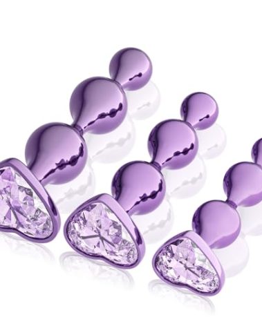 YOOMAI 3 Pcs Metal Anal Butt Plugs Adult Sex Toys,Alloy Butt Beads with Heart Shaped Base, Jewelry Design Anal Beads for Men Women and Couples,Male Prostate Massager Anal Training Set for Beginners
