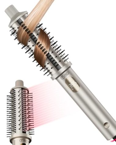 TYMO STYLUX PRO Thermal Brush Curling Brush, 1.5 Inch Blowout Heated Round Volumizer, Hair Straightener and Curler 2 in 1, 800M Negative Ion for Smoother, LCD Display, 5 Temp, Dual Voltage, Gold