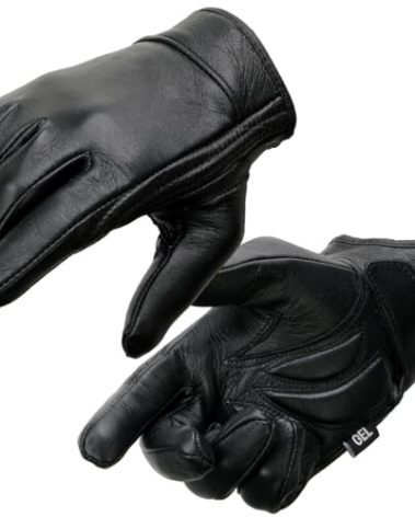 Milwaukee Leather MG7510 Men's Black Leather Gel Padded Palm Short Wrist Motorcycle Hand Gloves W/ ‘Full Panel Cover’ - Medium