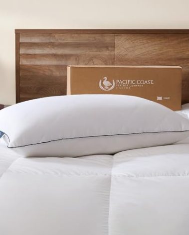 Pacific Coast Bed Pillow, Luxury Hotel Collection Goose Feather and Down Pillow for Sleeping with Classic Diamond Pattern, Medium Supportive, Standard Size 1 Pack