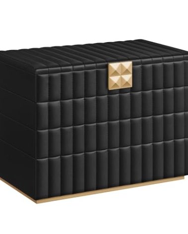 SONGMICS HOME Stackable Jewelry Box with Mirror, 4-Tier Jewelry Storage Organizer, PU Surface with Stitching, Floating Effect, 6.7 x 11 x 8 Inches, Ink Black, ANAH Collection UJBC181B01