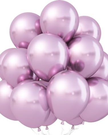 Jobkoo Metallic Pink Balloons, 12Inch Chrome Light Pink Balloons 30Pcs Light Purple Metallic Party Balloons Shiny Baby Pink Chrome Helium Balloon for Birthday Baby Bridal Shower Wedding Decorations