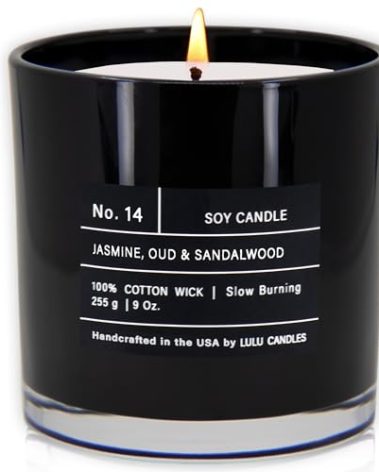 Lulu Candles | Jasmine, Oud & Sandalwood | Luxury Scented Soy Jar Candle | Hand Poured in The USA | Highly Scented & Long Lasting (9 Oz.)