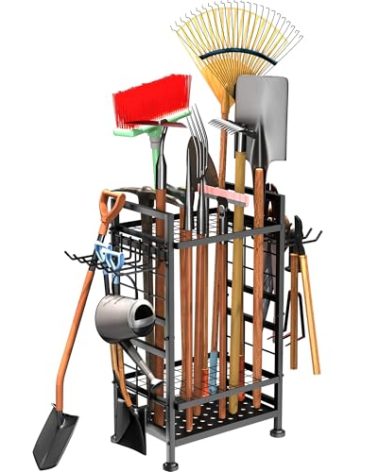 3 Tier Garden Tool Organizer, Garage Storage and Organization, Metal Yard Tools Storage up to 78 Tools, Heavy Duty Garden Tool Organizer for Garage, Yard, Patio, Shed, Indoors and Outdoors, Black