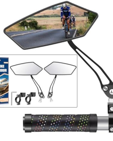 Diyife Bike Mirror 1 Pair, [New Version] HD Wide Angle Large Handlebar Rearview Mirror, Blast-Resistant 360°Adjustable Bicycle Rear View Mirror Accessories for Ebike Mountain Road Bike