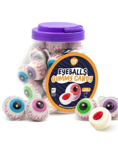 Eyeballs Gummy Candy - 19 Ounce Jar (30 Count) - Strawberry Jam Center - Individually Wrapped Halloween Candy - Kids' Party Favors - Spooky Gummies by Funtasty