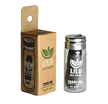 Organic Vegan Bamboo Charcoal Dental Floss in Reusable Glass Bottle | 100ft 33m | Eco-Friendly | Zero Wast