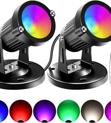 FZWLE Spot Lights Indoor, 5W RGBW Uplighting 16 Color Changing Up Lights Indoor with Remote Control, Plant Spotlight Decorative (2 Pack with Base and Stake)