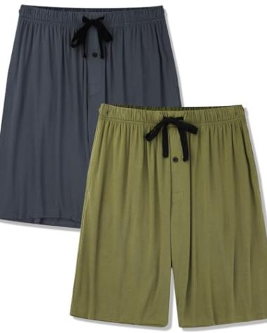 BAMBOO COOL Men's Pajama bottoms Lounge Sleep Shorts Soft Comfortable Breathable Pajamas Shorts with Pockets 2 Pack, X-Large