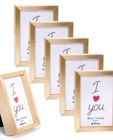 Winlor Small Picture Frames, Mini Size Baby Photo Frame, 2x3'', Set of 6, For Tabletop Home Decor, Polaroid Picture Frame with Soft Magnet, Cute X-Mas Refrigerator Magnets, Gold