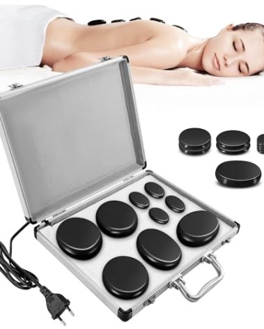 Loyala Hot Stone Massage Set, Portable Hot Stones Massage Warmer Kit with Heating Box, Hot Rocks Basalt Stones with Heater for Home Spa Warming Therapy Relaxing (Black, 9 Pcs)