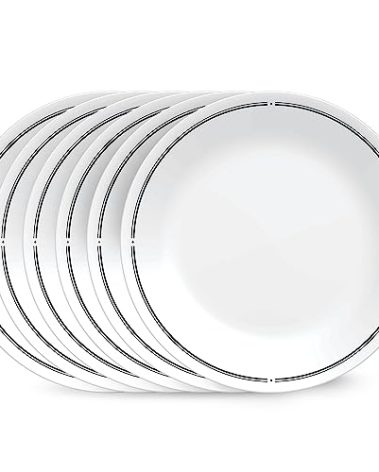 Corelle 6-Piece 8.5" Lunch Round Plates, Vitrelle Triple Layer Glass, Lightweight Round Plates, Salad Plates, Chip and Scratch Resistant, Microwave and Dishwasher Safe, Brasserie, Medium