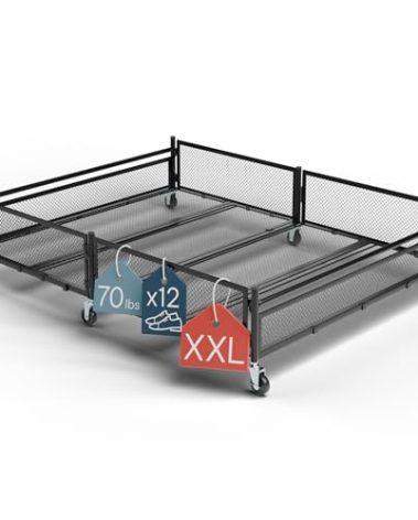 NEATWAY Under Bed Storage with Wheels – XXL 65L Metal Frame Rolling Bin & Shoe Organizer, Large Container 31.5"x23.6" – Ideal for Toys, Bedding & Clothes