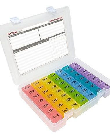 7 Times a Day Weekly Pill Box Organizer Case, Secure 7X Pillbox with Medication Schedule, Includes Premium Lifetime Subscription to Medisafe App (7 Time-a-Day)