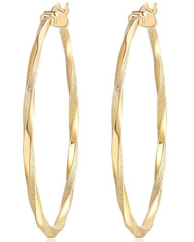 Verniflloga 14K Gold Hoop Earring for Women Earrings Hoops Twisted 14 Karat Gold Earrings Gold Jewelry Lightweight 30mm,40mm (40MM)