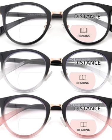 zooxsky 3 Pack Bifocal Reading Glasses for Women Men Clear Top Rectangle Multifocal Readers Blue Light Bi-focal Eyeglasses (Multicolor, +3.00)