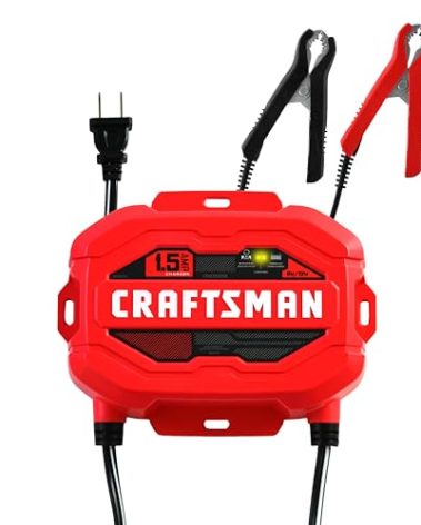 CRAFTSMAN 1.5A Car Battery Charger and Maintainer, 3-in-1 Solution, for 6V/12V Power Sport, Automotive, and Marine Batteries, CMXCESM259