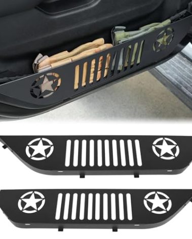 FUNY Metal Front Pocket Storage with Cup Holder Compatible with 2018-2025 JL JLU & Gladiator JT, Door Organizer Panel, Matte Black Finish, 2pc