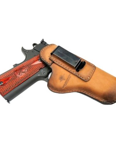 The Defender Leather IWB Holster - Fits Most 1911 Style Handguns - Kimber - Colt - S & W - Sig Sauer - Remington - Ruger & More - Made in USA - Charred Oak Right Handed