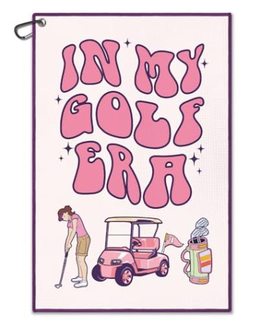 WUUCKOO in My Golf Era Printed Pink Towel, Funny Bag Towels for Women with Clip, Accessories for Ladies, Gifts for Golfer Player Lover, Woman Golf Towel