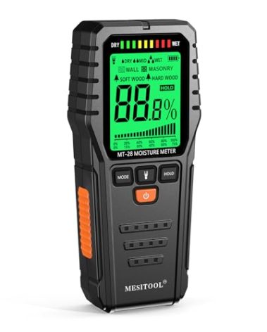 Pinless Moisture Meter MESITOOL Digital Moisture Meters for Wood Lumber Moisture Detector for Firewood Concrete Come with 9v Battery and Carry Bag (MT28)