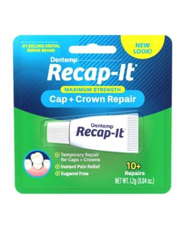 Dentemp Recap-It Cap and Crown Repair Dental Kit - Fast Acting Formula Dental Cement for Loose Caps (Pack of 1) - Temporary Cement for Crown and Bridge