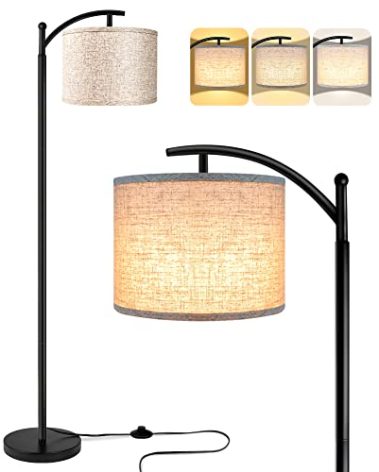 ROTTOGOON Floor Lamp for Living Room with 3 Color Temperatures LED Bulb, Standing Lamp Tall Industrial Floor Lamp Reading for Bedroom, Office (9W LED Bulb, Beige Lampshade Included) -Black