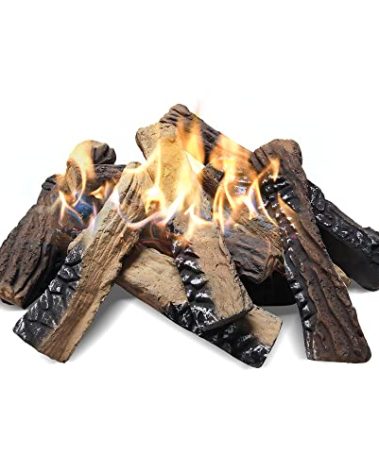 Large Ceramic Gas Fireplace Logs - Set of 10 Artificial Realistic Firewood for Indoor Outdoor Firepit, Ventless & Vent Free