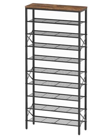 YATINEY 10 Tier Shoe Rack, Large Capacity Shoe Storage Organizer Holds 40 Pairs, Sturdy and Stable, for Entryway, Hallway, Closet, Dorm Room, Rustic Brown SS10BR