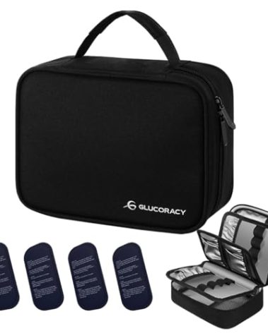 Glucoracy Large Insulin Cooler Travel Case,Medication Cooler Bag with 4 * 160g Reusable Ice Packs for Insulin Pens and Diabetic Supplies, Diabetic Care Kits Organizer with Handle Design, Black