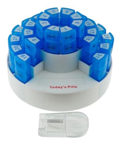 Deke Home - 31 Day Monthly Pill Organizer XL with Pill Cutter, BPA-Free, 4 Times a Day (AM PM), Large Pill Box for Multiple Daily Doses, Removable Compartments, Hard Case Travel Dispenser