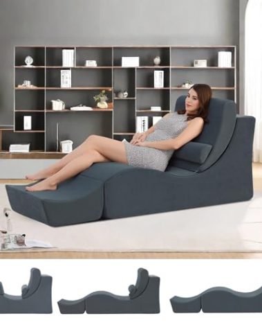 Yoga Chaise Lounge Indoor, Ergonomic Reading Chair for Adults, Multifunctional Foam Recliner for Living Room,Adjustable Footrests & Lumbar Support Pillow，Yoga Chair