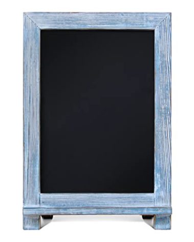 HBCY Creations Rustic Blue Wood Tabletop Chalkboard with Legs/Vintage Wedding Table Sign/Small Kitchen Countertop Memo Board/Antique Wooden Frame (9.5” x 14” Inches) (Rustic Blue)
