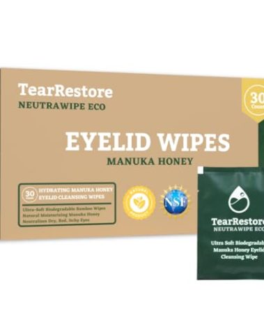 TearRestore NeutraWipe Eco Manuka Honey Eyelid Wipes | Ultra-Soft Biodegradable Eyelash Cleanser For Blepharitis & Dry, Itchy, Swollen, Irritated Eyes (30 Count)